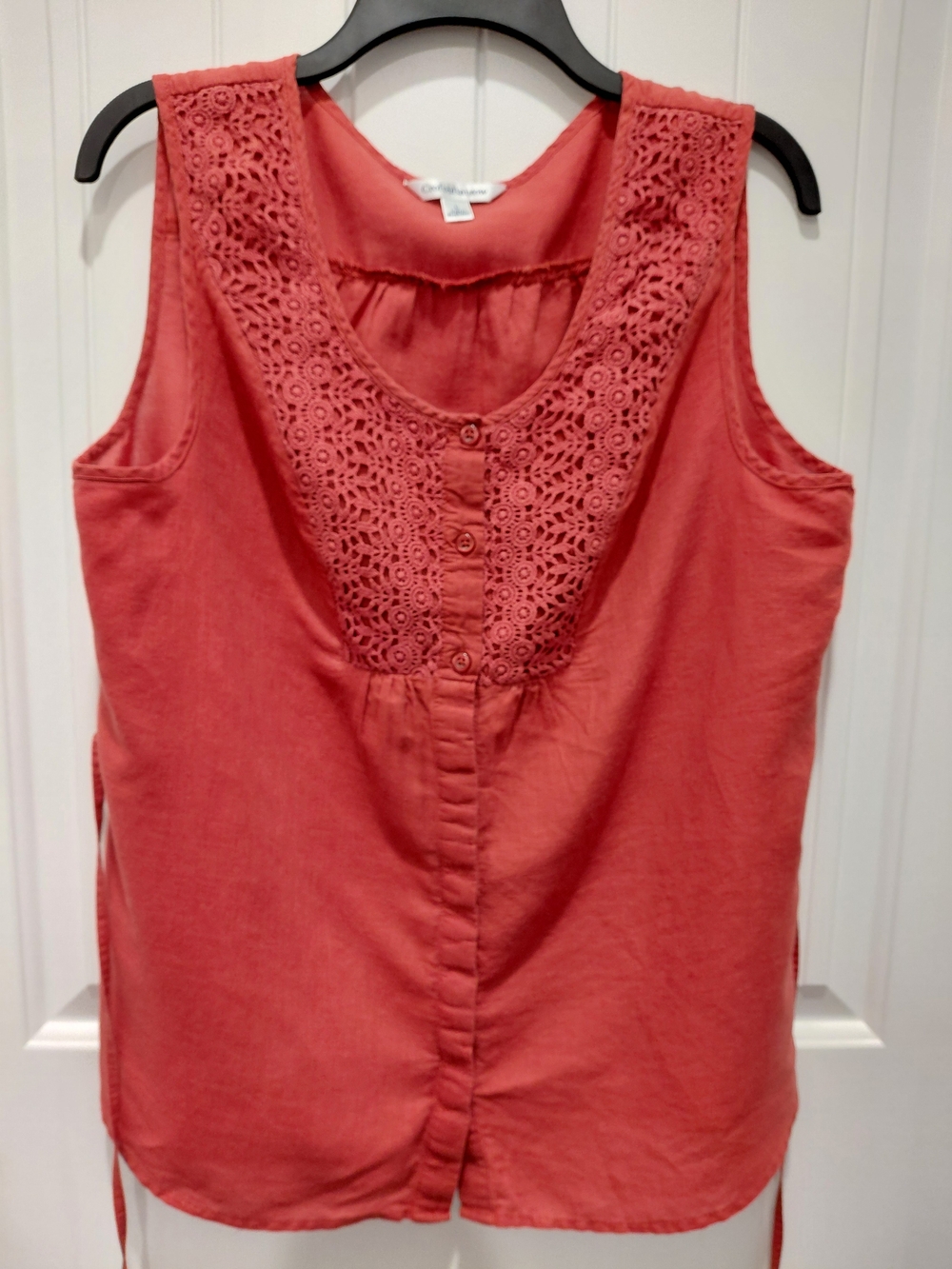 croft & barrow Coral Crochet-Trim Button Front Sleeveless Top #0907